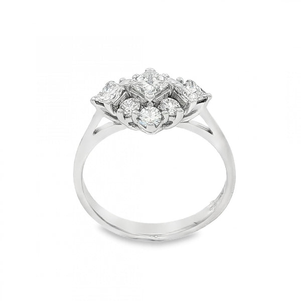 18ct White Gold Diamond Cluster Ring - Size N½ - 1.00ct