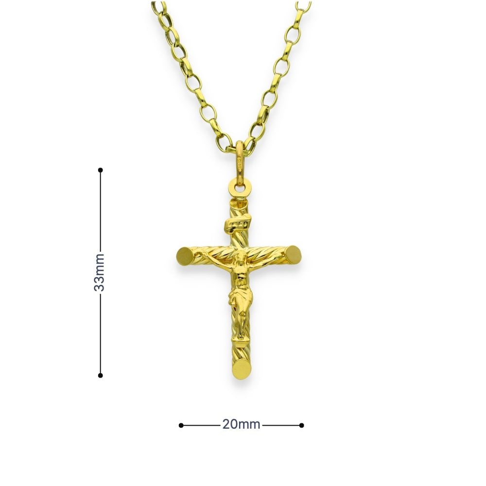 9ct Yellow Gold Twist Crucifix Pendant & Necklace - 18" - 6.5g