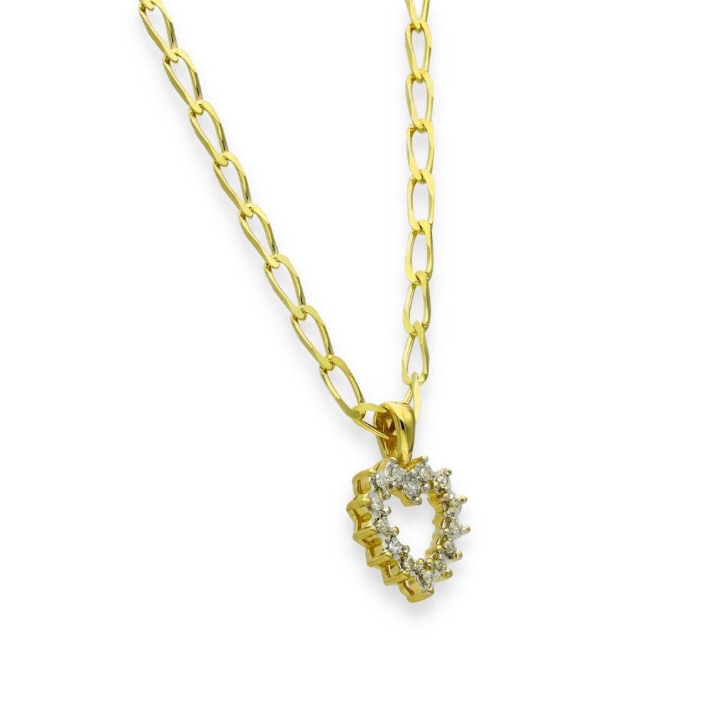 9ct Yellow Gold Diamond Heart Pendant & Necklace - 18" - 5.1g