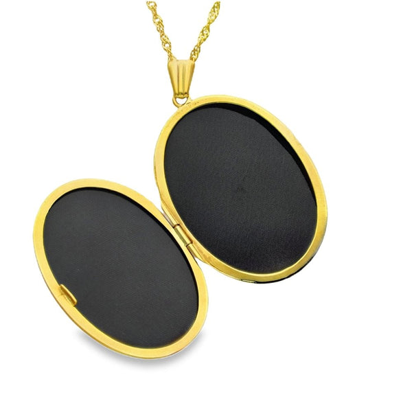 9ct Yellow Gold Feather Engraved Locket & Necklace - 29x42x4mm