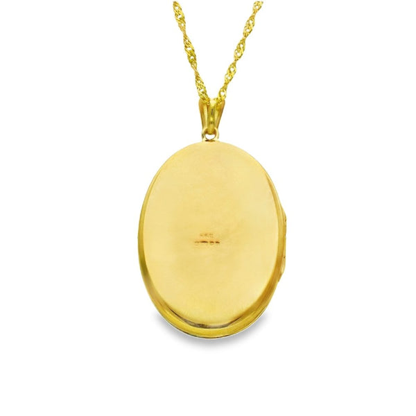 9ct Yellow Gold Feather Engraved Locket & Necklace - 29x42x4mm