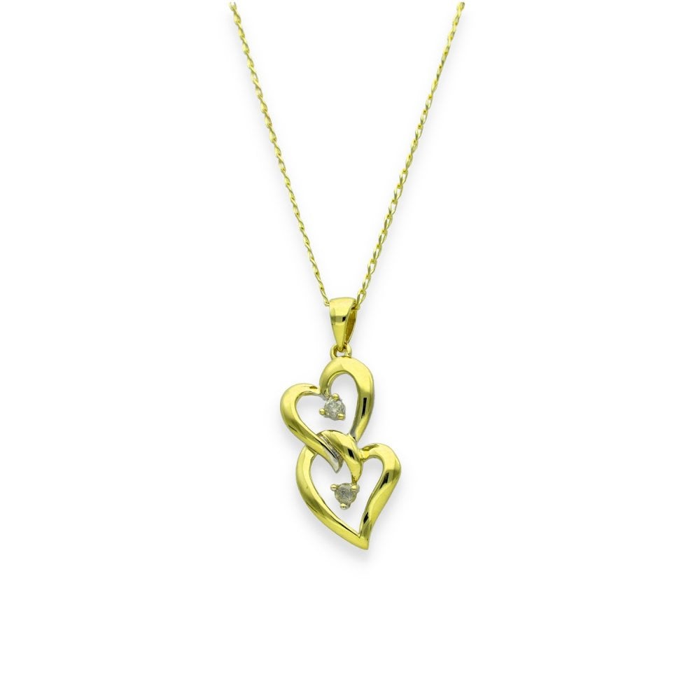 9ct Yellow & White Gold Diamond Heart Pendant & Necklace - 18"