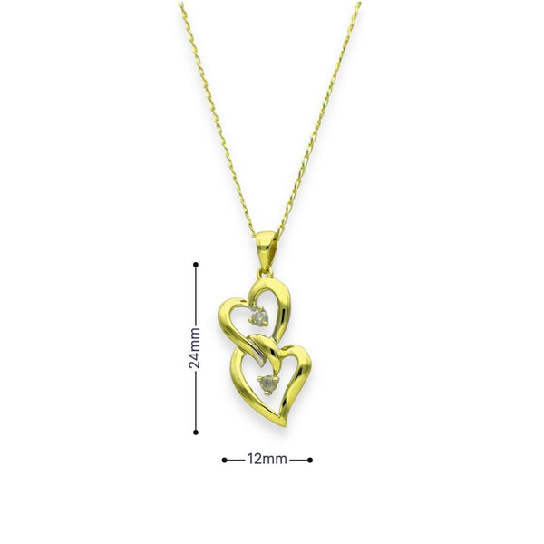 9ct Yellow & White Gold Diamond Heart Pendant & Necklace - 18"