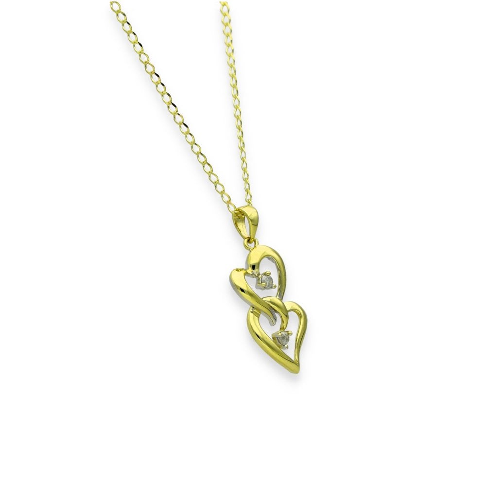 9ct Yellow & White Gold Diamond Heart Pendant & Necklace - 18"