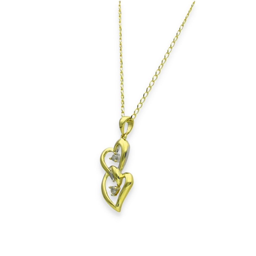 9ct Yellow & White Gold Diamond Heart Pendant & Necklace - 18"