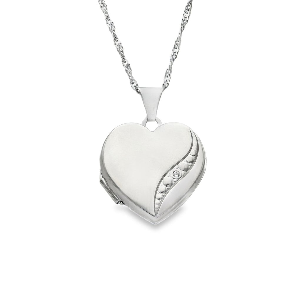 9ct White Gold Diamond Wave Locket & Necklace - 18x19x5mm - 3.1g