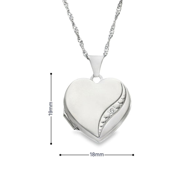 9ct White Gold Diamond Wave Locket & Necklace - 18x19x5mm - 3.1g