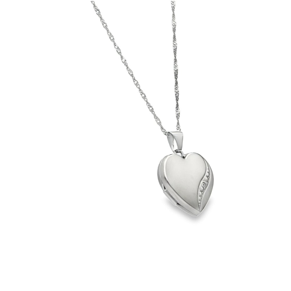 9ct White Gold Diamond Wave Locket & Necklace - 18x19x5mm - 3.1g