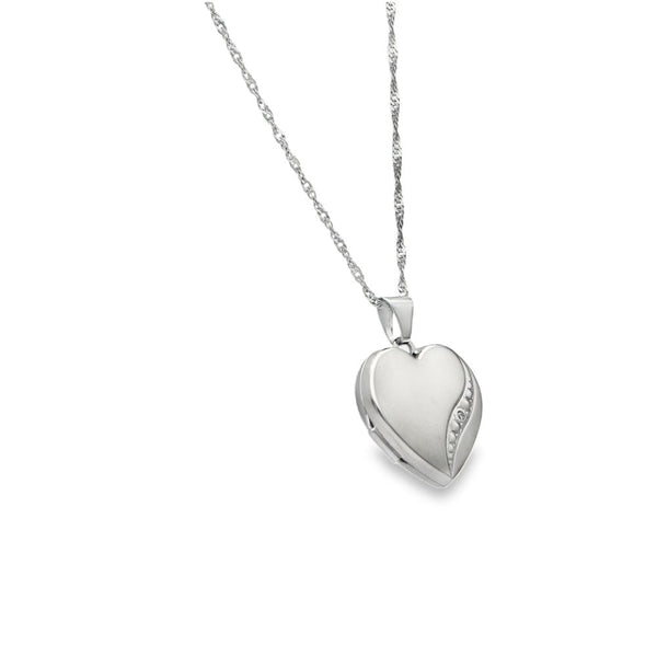 9ct White Gold Diamond Wave Locket & Necklace - 18x19x5mm - 3.1g