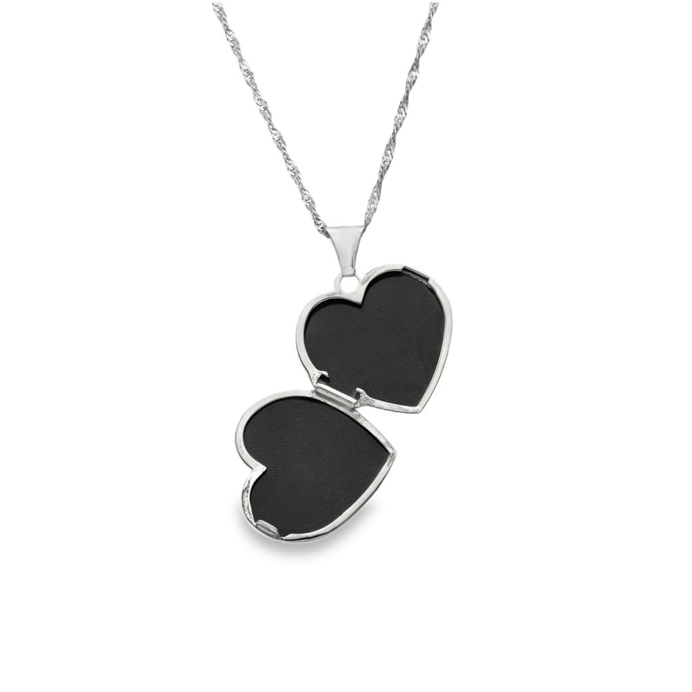 9ct White Gold Diamond Wave Locket & Necklace - 18x19x5mm - 3.1g