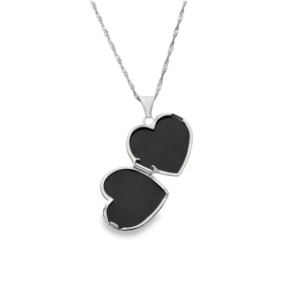 9ct White Gold Diamond Wave Locket & Necklace - 18x19x5mm - 3.1g
