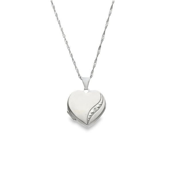 9ct White Gold Diamond Wave Locket & Necklace - 18x19x5mm - 3.1g