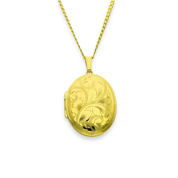 9ct Yellow Gold Feather Engraved Locket & Necklace - 23x32x7mm