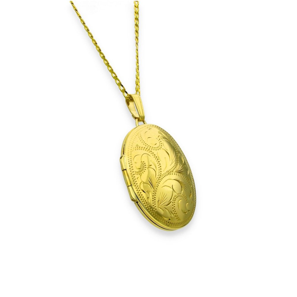 9ct Yellow Gold Feather Engraved Locket & Necklace - 23x32x7mm