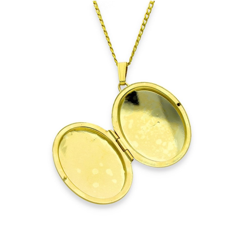 9ct Yellow Gold Feather Engraved Locket & Necklace - 23x32x7mm