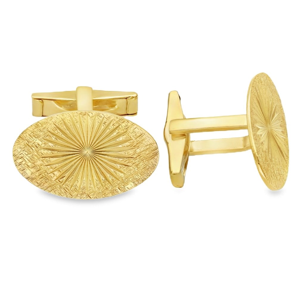 9ct Yellow Gold Sunburst Style Cufflinks - 25x16mm - 12.2g