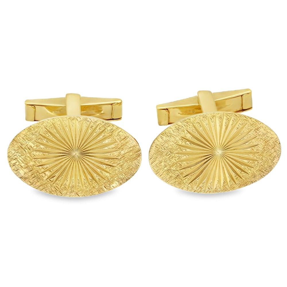 9ct Yellow Gold Sunburst Style Cufflinks - 25x16mm - 12.2g