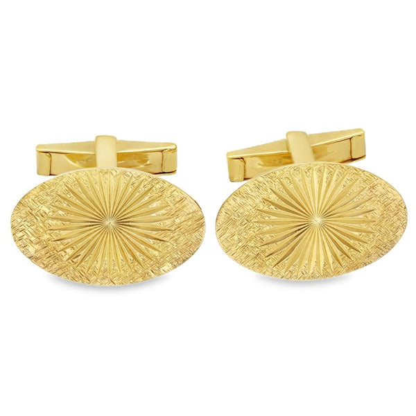 9ct Yellow Gold Sunburst Style Cufflinks - 25x16mm - 12.2g