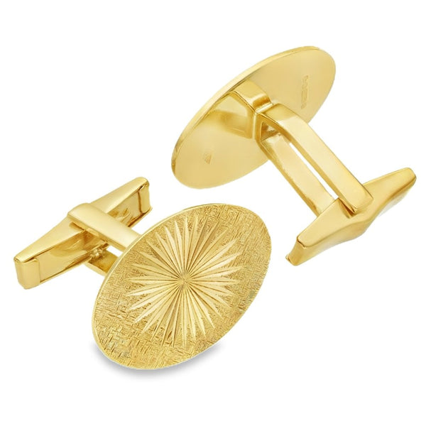 9ct Yellow Gold Sunburst Style Cufflinks - 25x16mm - 12.2g