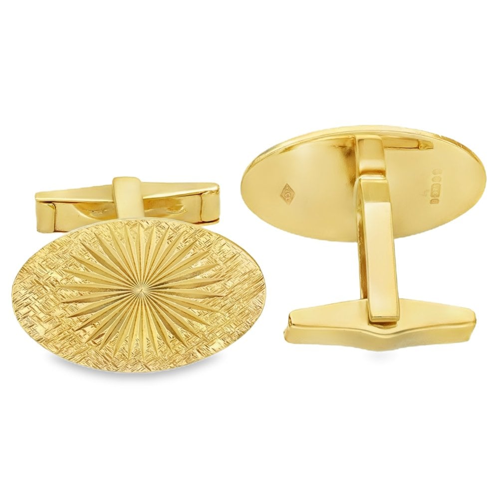 9ct Yellow Gold Sunburst Style Cufflinks - 25x16mm - 12.2g