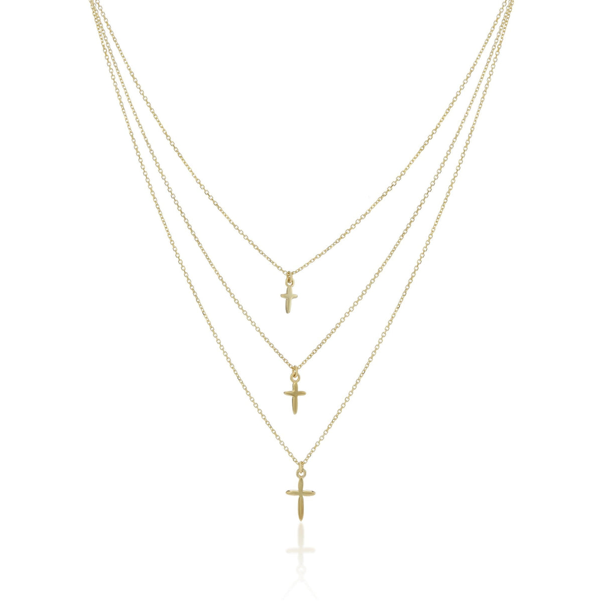 9ct Yellow Gold Triple Chain Cross Necklace - 16/18" - 1.4g