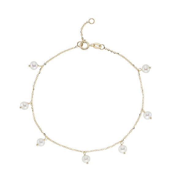 9ct Yellow Gold Pearl Trace Bracelet - 7"/7.5" - 0.5g