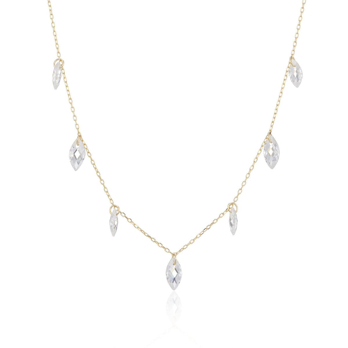 9ct Yellow Gold CZ Marquise Drop Necklace - 16/18" - 0.6g