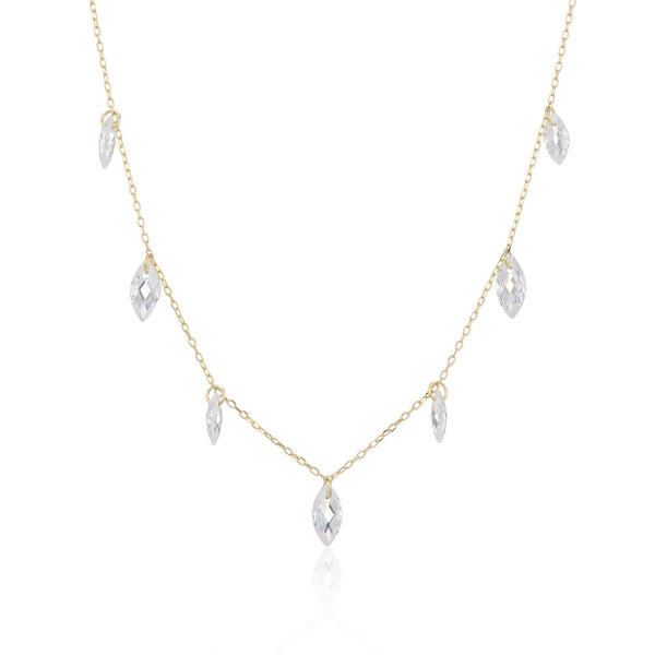 9ct Yellow Gold CZ Marquise Drop Necklace - 16/18" - 0.6g
