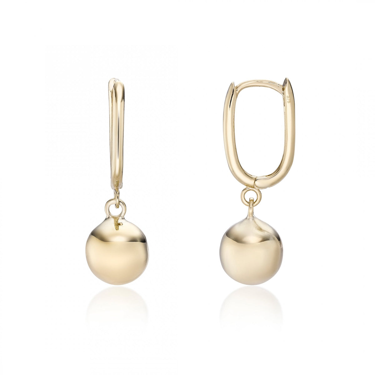 9ct Yellow Gold Ball & Hoop Drop Earrings - 8x26x9mm - 1.9g