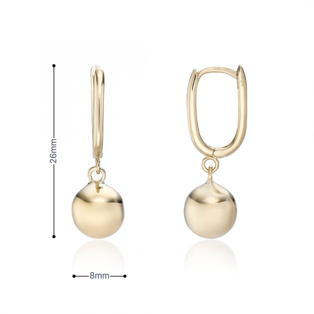 9ct Yellow Gold Ball & Hoop Drop Earrings - 8x26x9mm - 1.9g