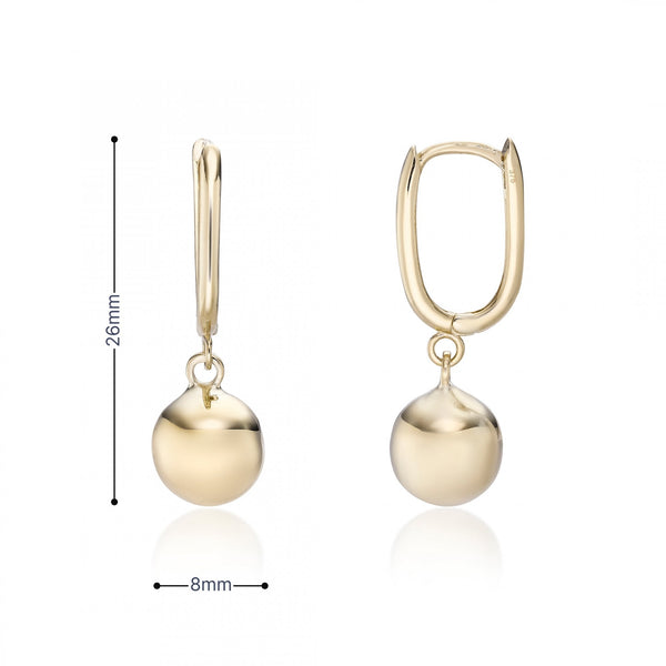9ct Yellow Gold Ball & Hoop Drop Earrings - 8x26x9mm - 1.9g