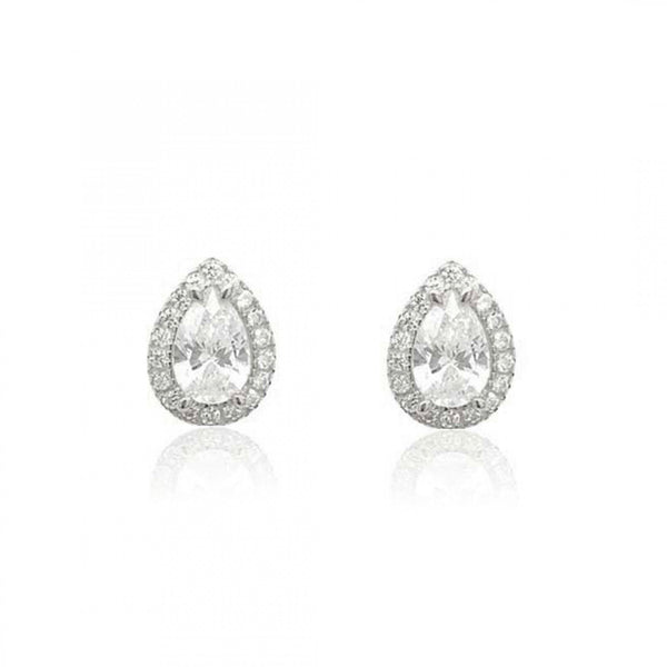 9ct White Gold Pear CZ Cluster Stud Earrings - 6x8mm - 1.4g