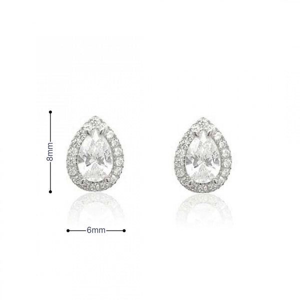 9ct White Gold Pear CZ Cluster Stud Earrings - 6x8mm - 1.4g