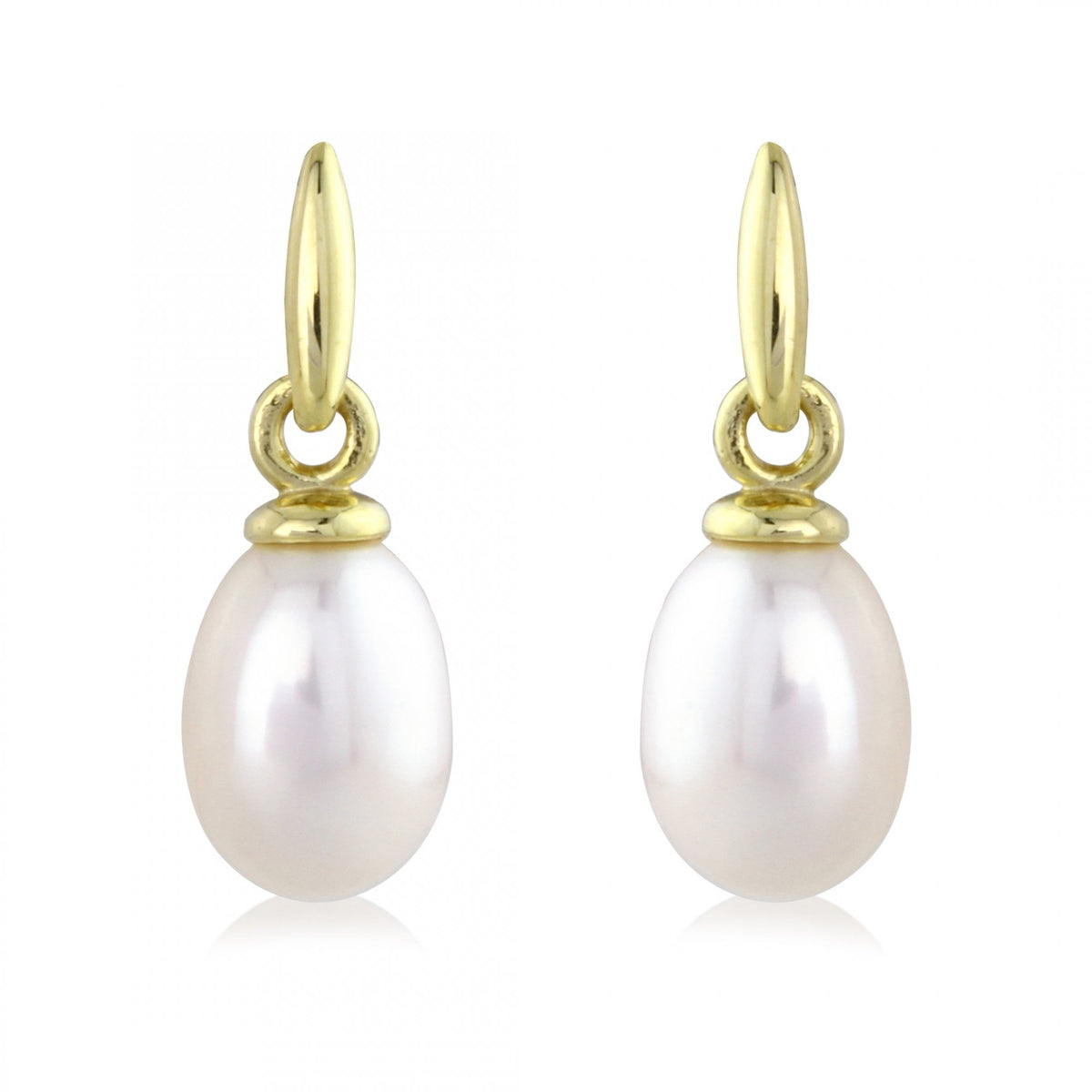 9ct Yellow Gold Pearl Drop Earrings - 8x19x12mm - 1.1g