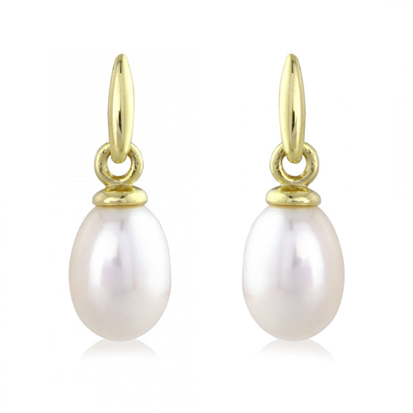 9ct Yellow Gold Pearl Drop Earrings - 8x19x12mm - 1.1g