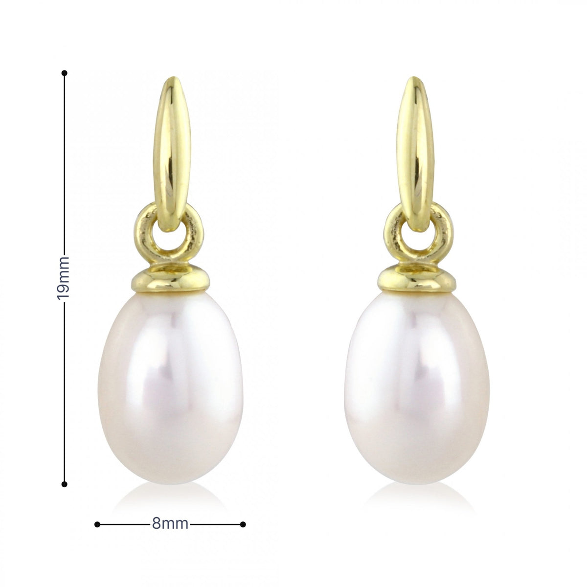 9ct Yellow Gold Pearl Drop Earrings - 8x19x12mm - 1.1g