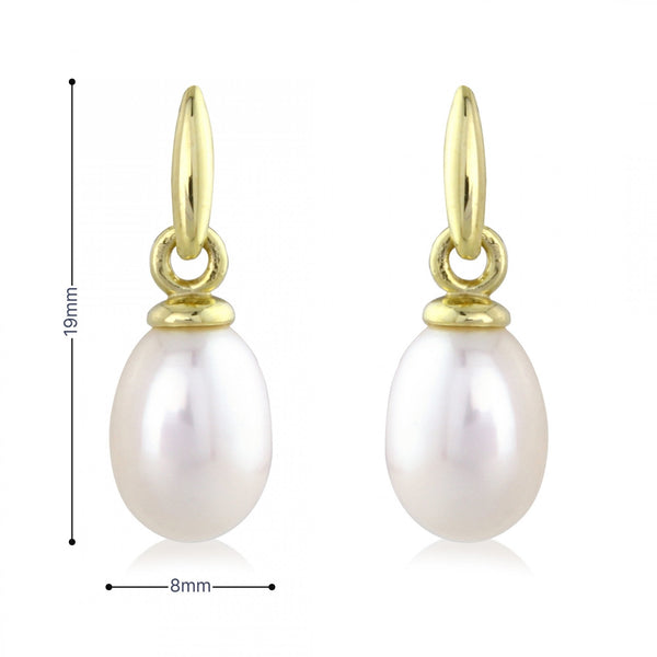 9ct Yellow Gold Pearl Drop Earrings - 8x19x12mm - 1.1g