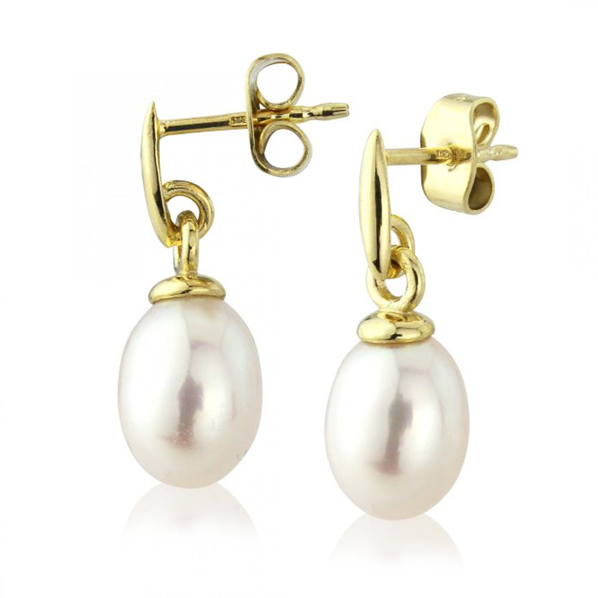 9ct Yellow Gold Pearl Drop Earrings - 8x19x12mm - 1.1g