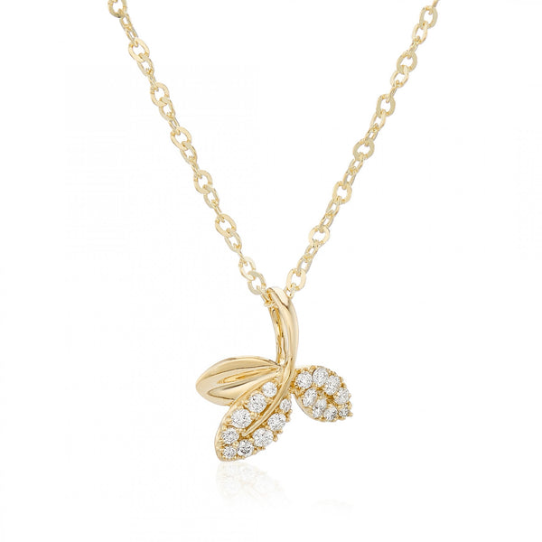 9ct Yellow Gold Diamond Leaf Pendant & Necklace - 18" - 0.08ct