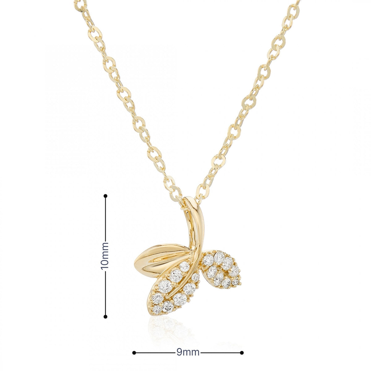 9ct Yellow Gold Diamond Leaf Pendant & Necklace - 18" - 0.08ct