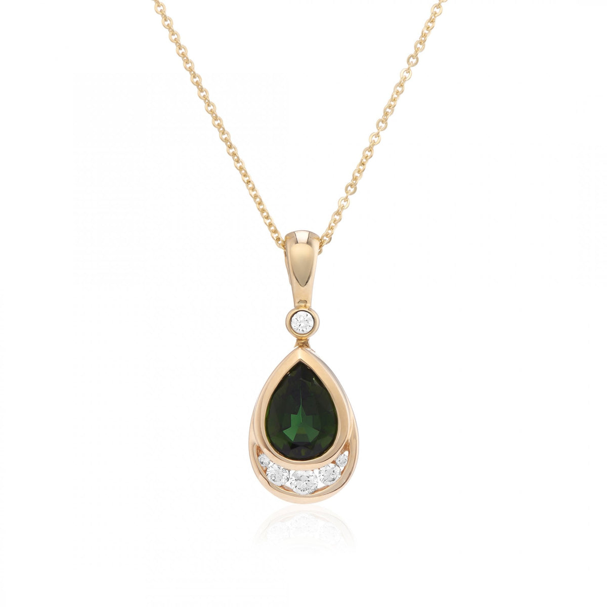 9ct Yellow Gold Tourmaline & Diamond Pendant & Necklace - 16/18"