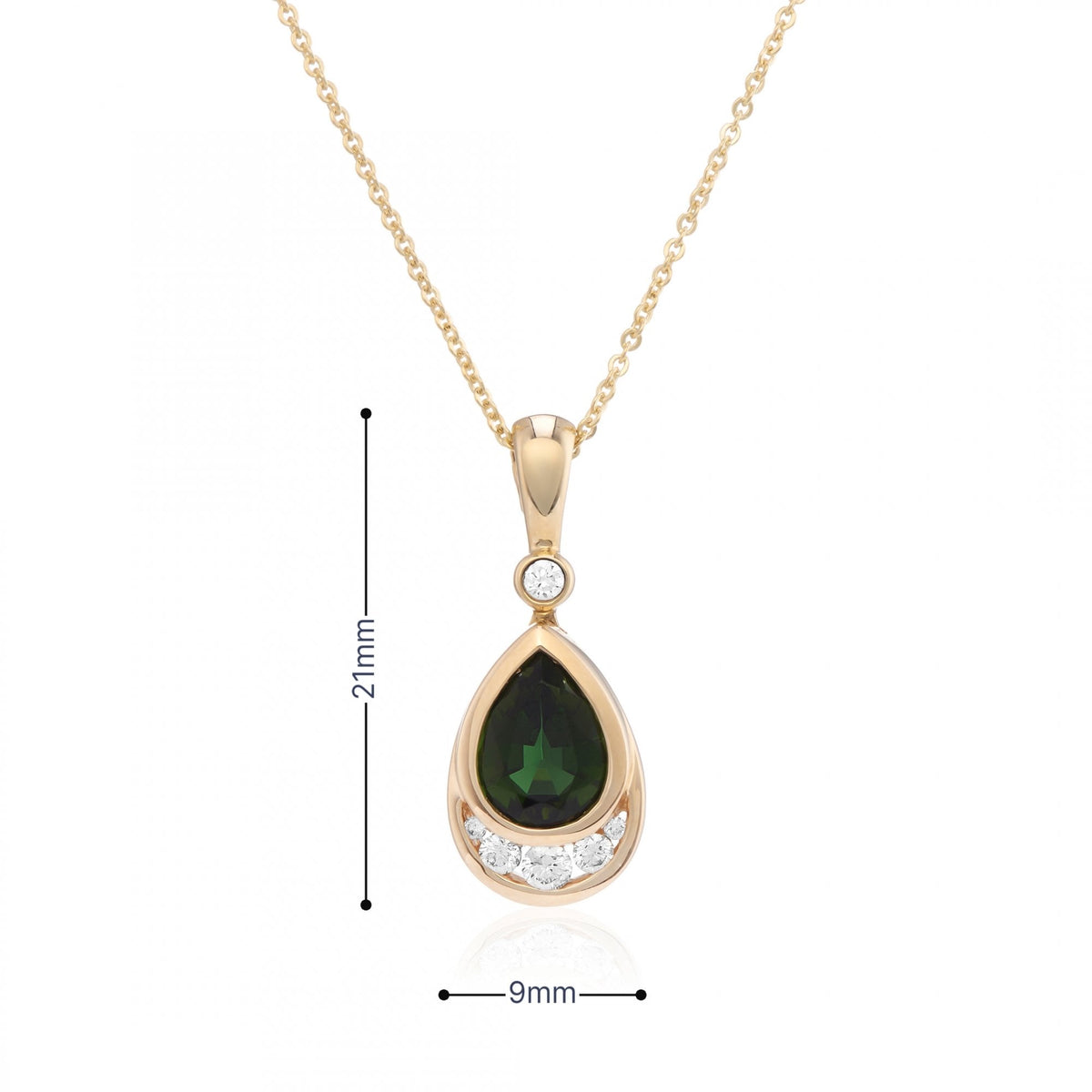 9ct Yellow Gold Tourmaline & Diamond Pendant & Necklace - 16/18"