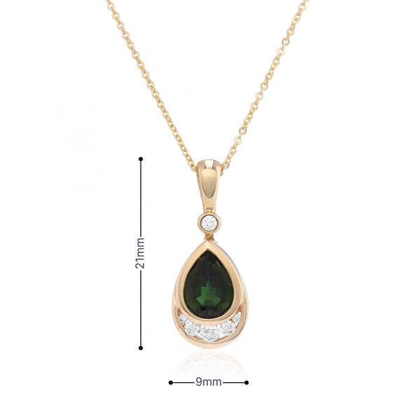 9ct Yellow Gold Tourmaline & Diamond Pendant & Necklace - 16/18"