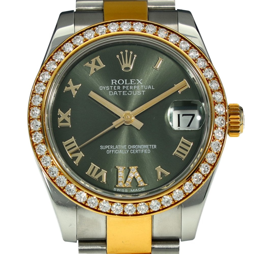 Lady-Datejust 178383 - Olive Green Dial - Diamond Bezel - 2015