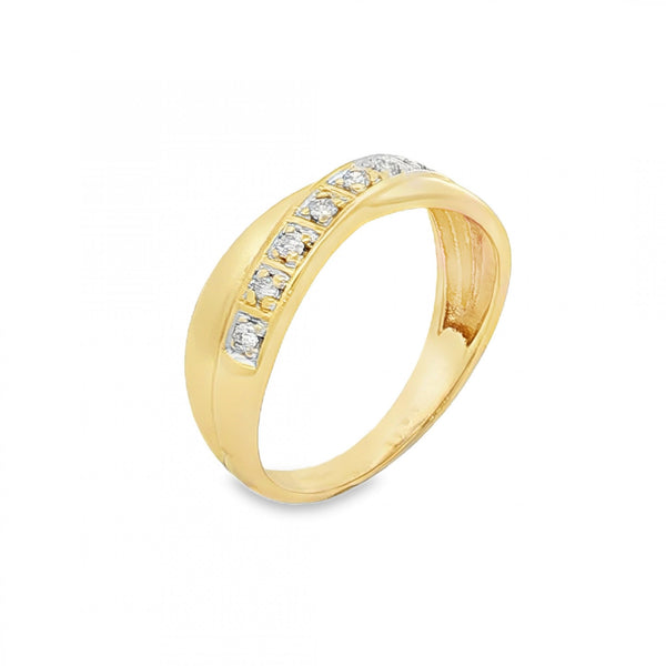 9ct Yellow Gold Diamond Crossover Ring - Size O - 0.12ct