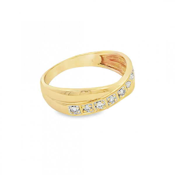 9ct Yellow Gold Diamond Crossover Ring - Size O - 0.12ct
