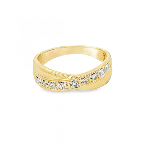 9ct Yellow Gold Diamond Crossover Ring - Size O - 0.12ct