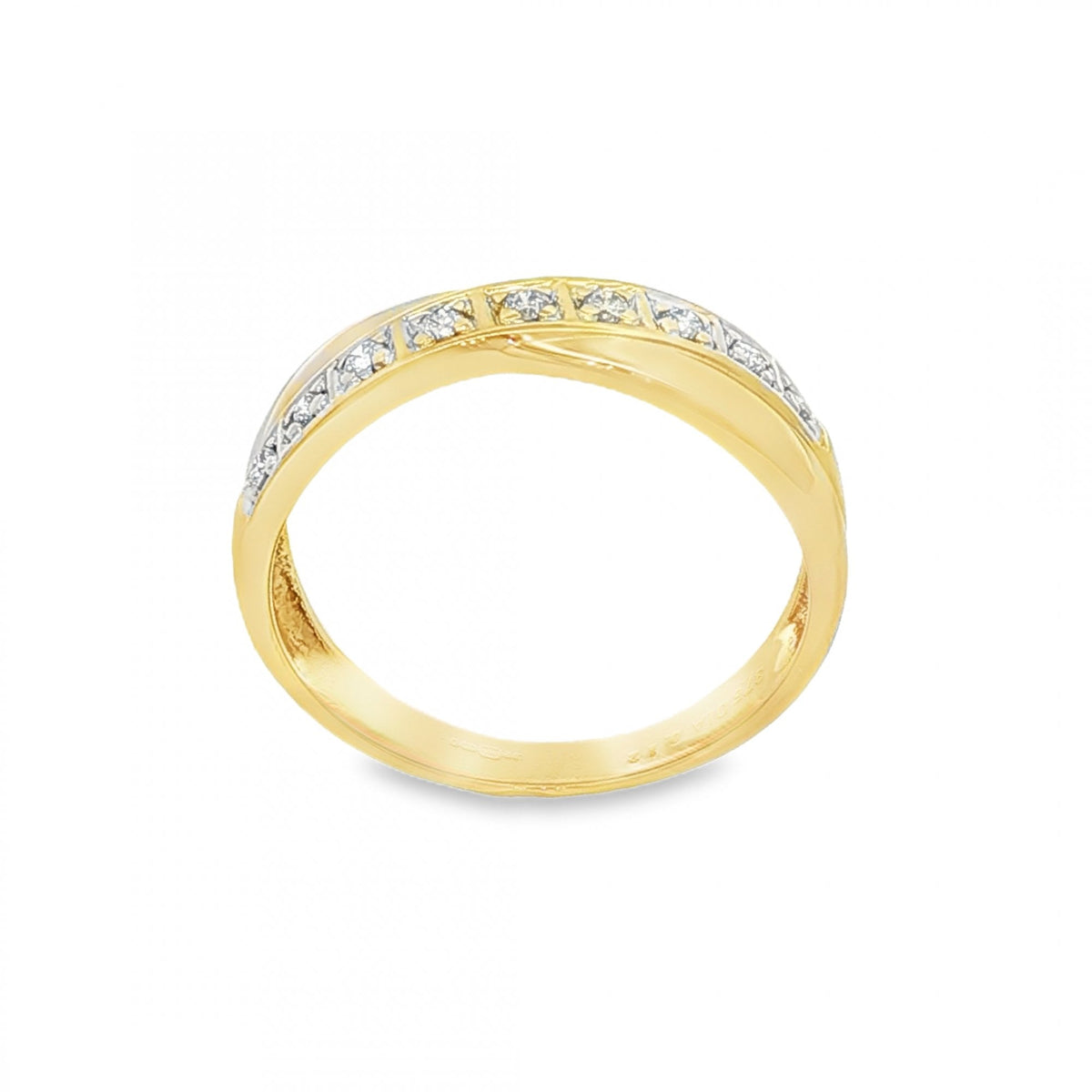 9ct Yellow Gold Diamond Crossover Ring - Size O - 0.12ct