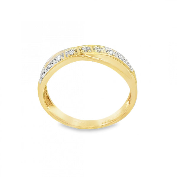 9ct Yellow Gold Diamond Crossover Ring - Size O - 0.12ct