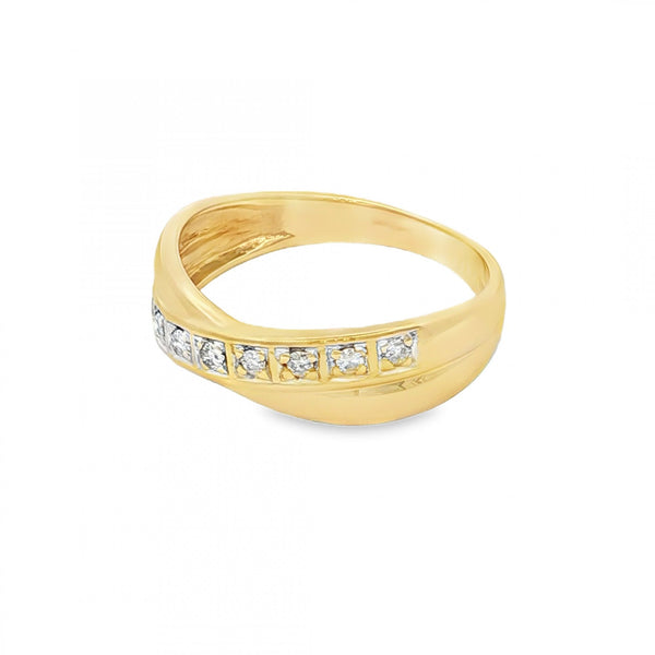 9ct Yellow Gold Diamond Crossover Ring - Size O - 0.12ct